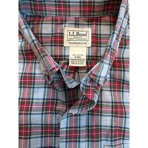 LL Bean Traditional Fit Mens Plaid Button Down Shirt Medium Cotton Long Sleeve